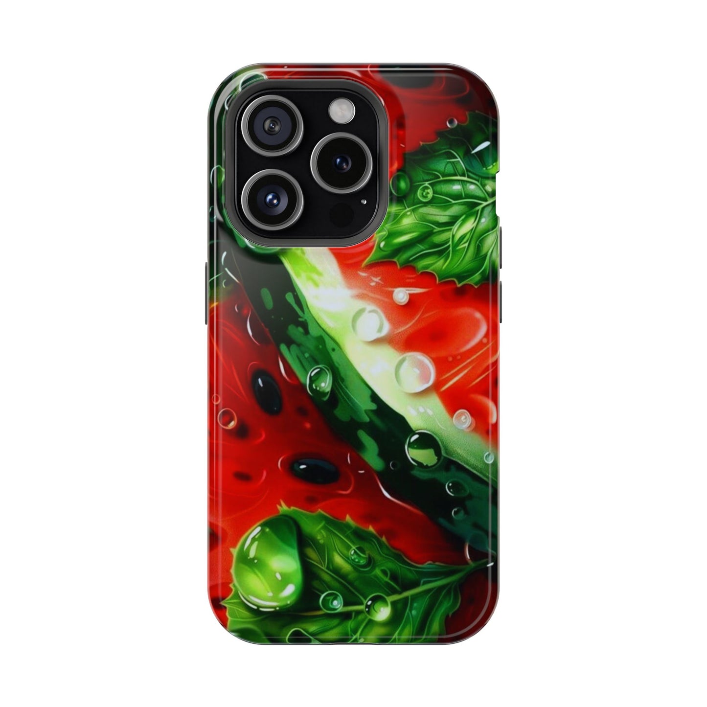 Juicy Watermelon & Mint MasSafe iPhone Case – Tough Dual-Layer, Vibrant Summer Design