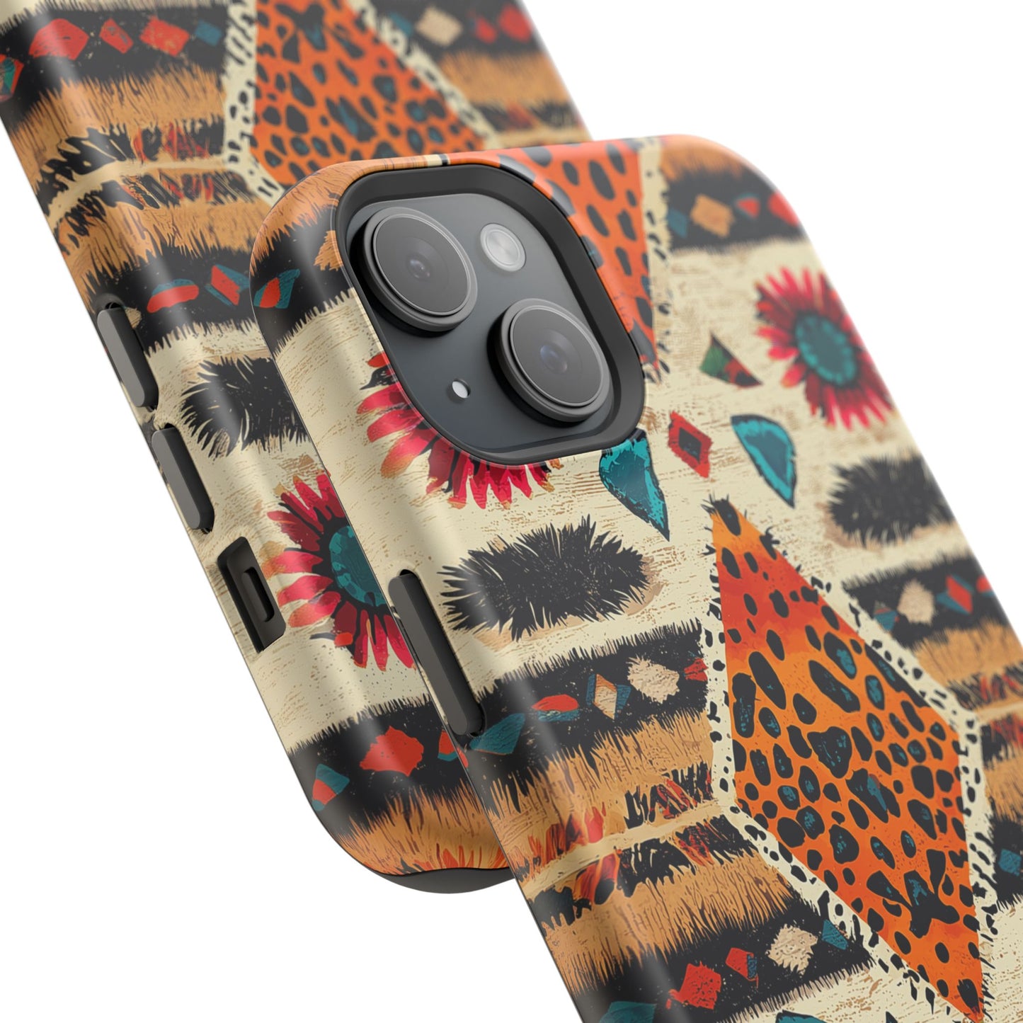 Wild Boho Leopard Print & Floral Tough MagSafe iPhone Case – Eclectic Tribal Design, Dual-Layer Protection