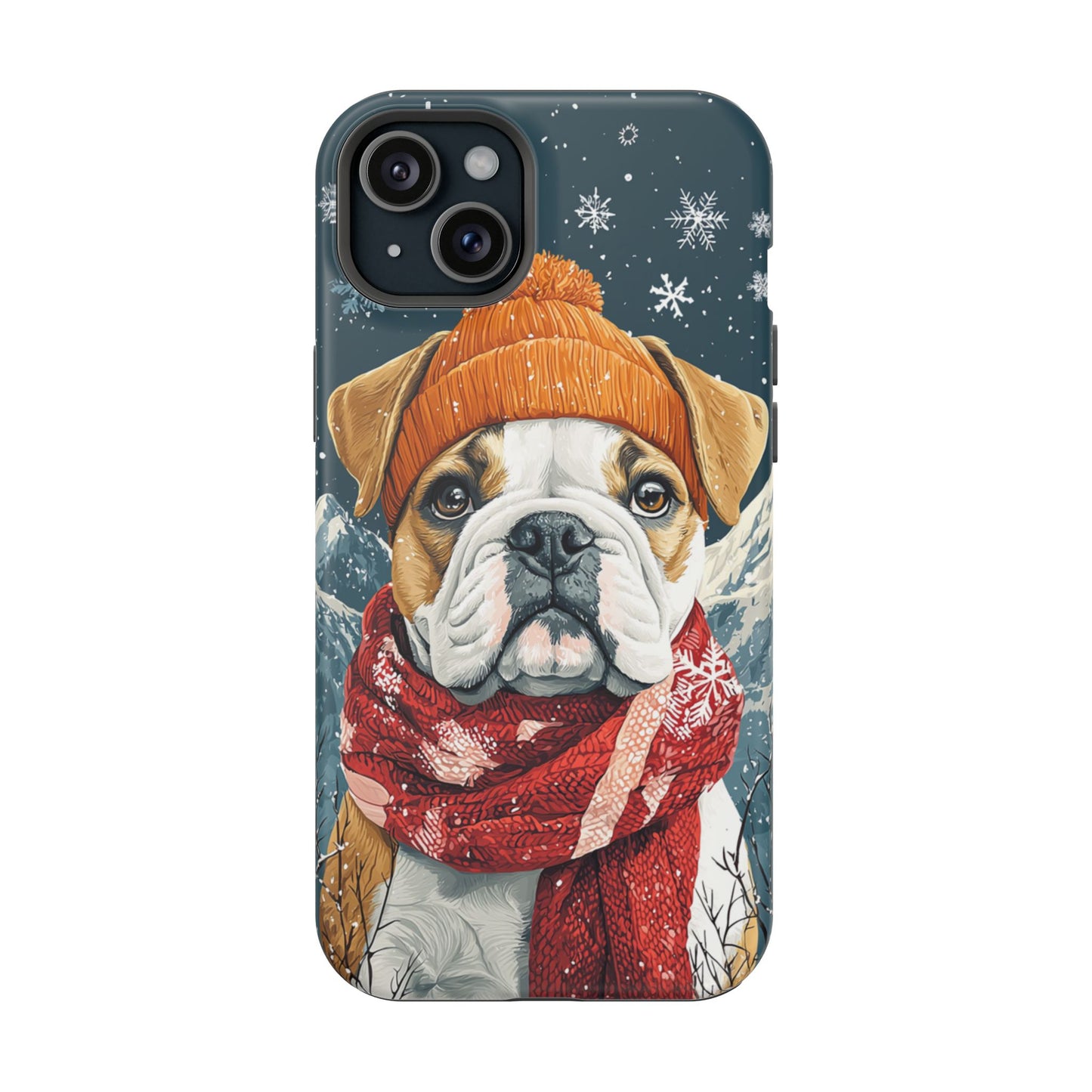 Cozy French Bulldog MagSafe iPhone Case – Rustic Fireplace Protective Cover