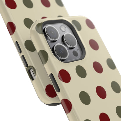 Red & Green Polka Dots on Cream – MagSafe iPhone Case