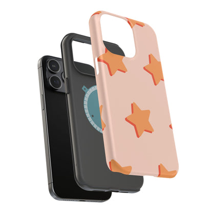 Retro Orange Stars MagSafe iPhone Case – Shock-Resistant, Smooth Matte Finish, Dual-Layer Design