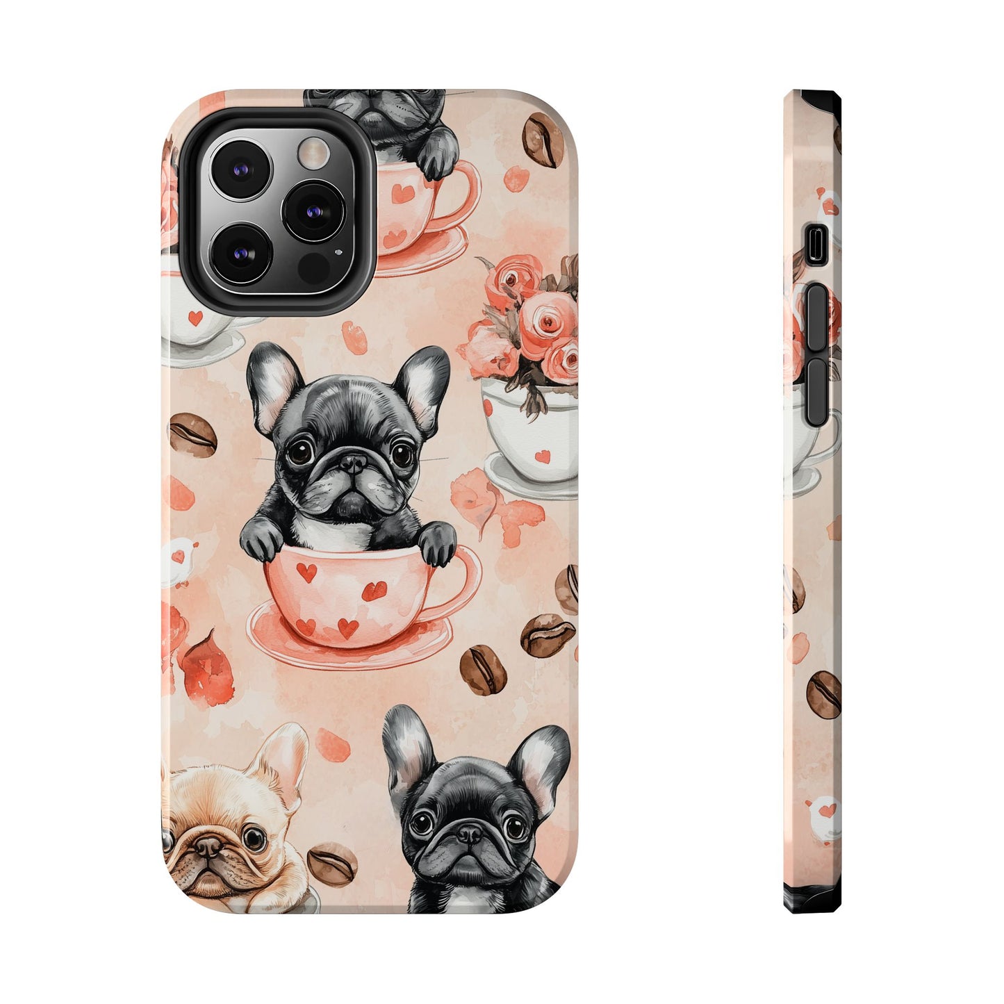 French Bulldogs in Heart iPhone Case – Cute Dog & Floral Design, Shockproof Protection - BOGO Cases