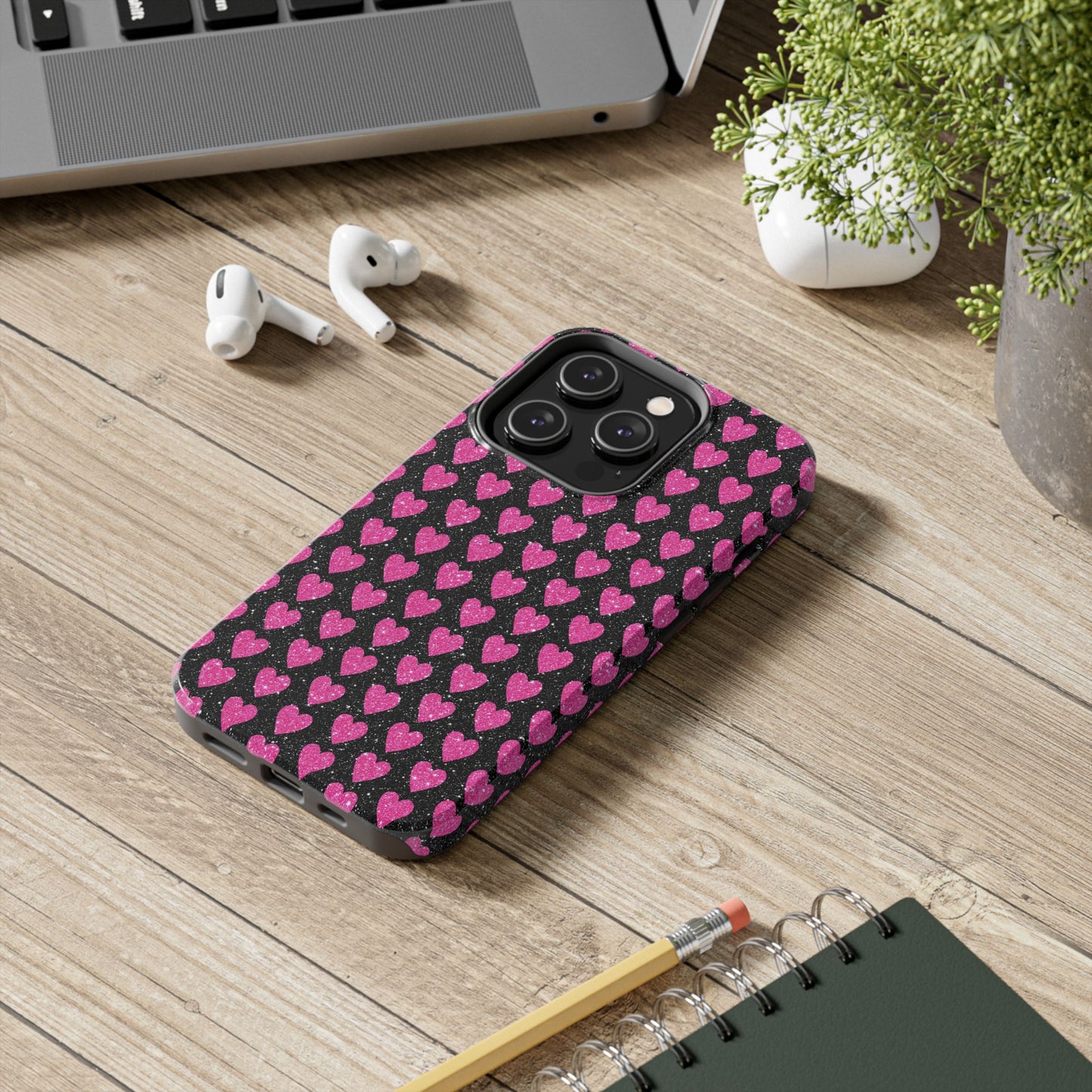 Glitter Pink Hearts iPhone Case