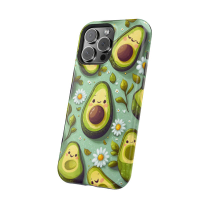 Cute Avocado MagSafe iPhone Case – Adorable Kawaii Avocados with Daisies, Shock-Resistant