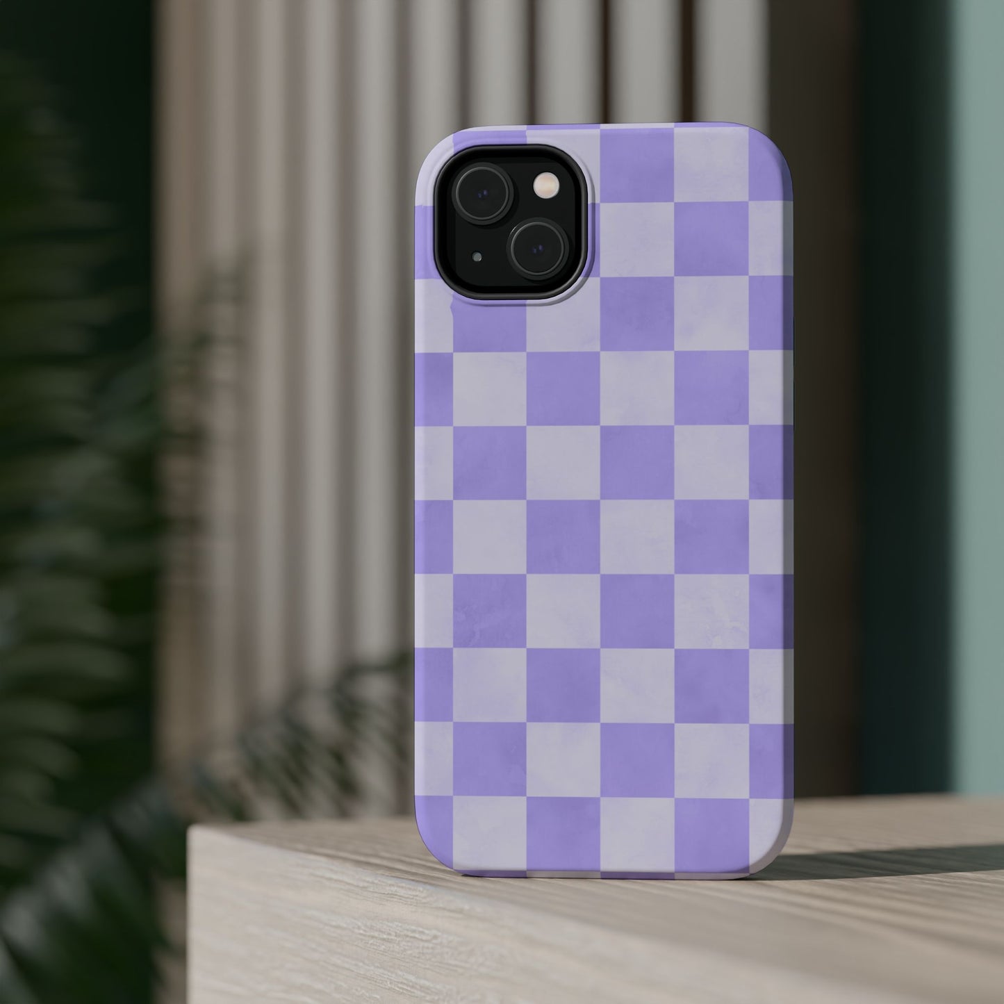 Lavender Checkerboard MagSafe iPhone Case – Shockproof, Smooth Matte Finish, Dual-Layer Design