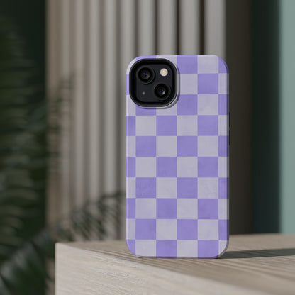 Lavender Checkerboard MagSafe iPhone Case – Shockproof, Smooth Matte Finish, Dual-Layer Design