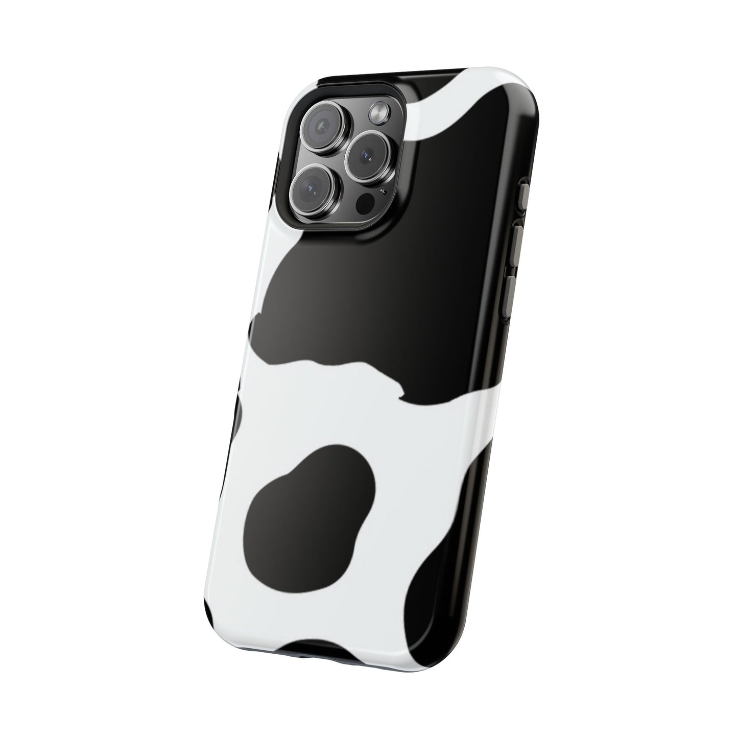 Bold Black and White Cow Print Tough MagSafe iPhone Case – Modern Animal Pattern with Dual-Layer Protection