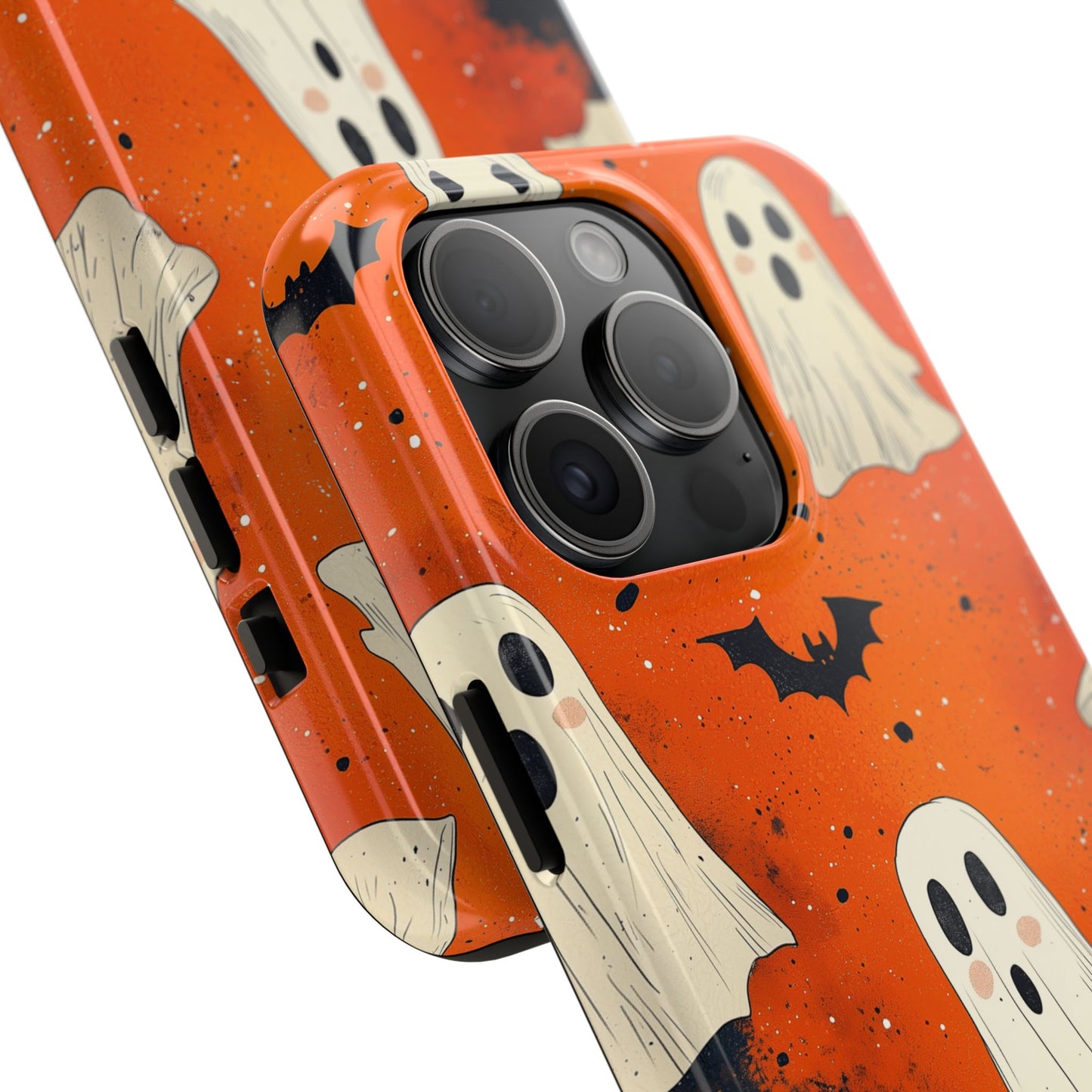 Spooky Ghosts & Bats iPhone Case – Vibrant Orange Halloween Design