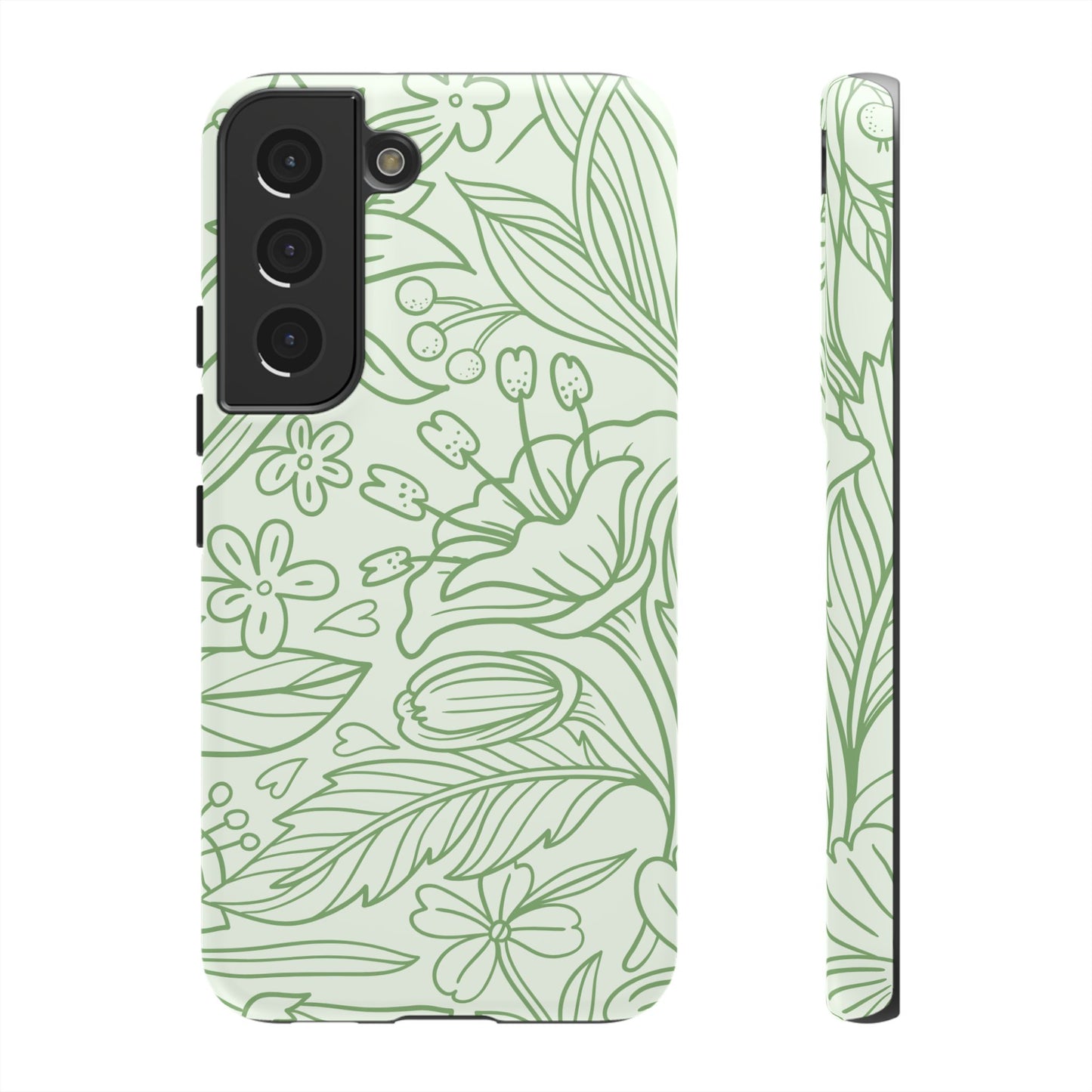 Sage Green Floral Line Art Tough Samsung Galaxy Case – Minimalist Botanical Design with Dual-Layer Protection