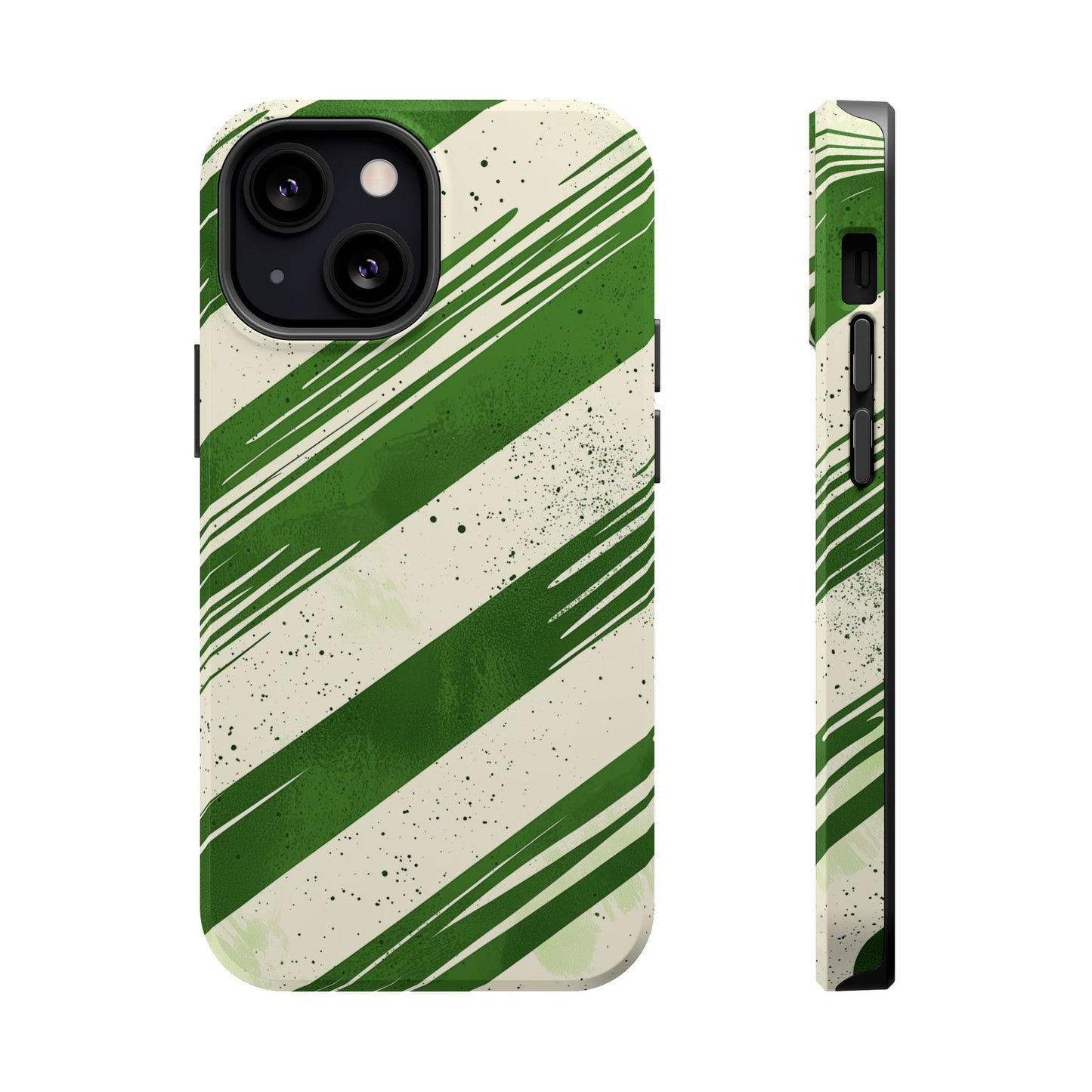 Green Stripes MagSafe iPhone Case – Bold Diagonal Brushstroke Design