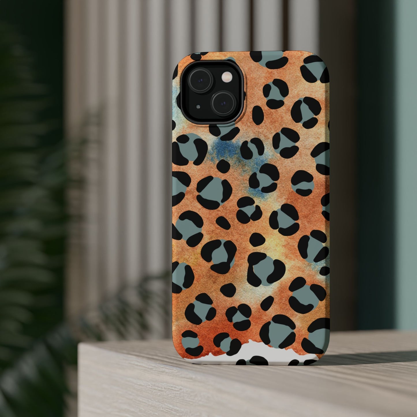 Sunset Watercolor Leopard Print Tough MagSafe iPhone Case – Artistic Animal Pattern with Dual-Layer Protection