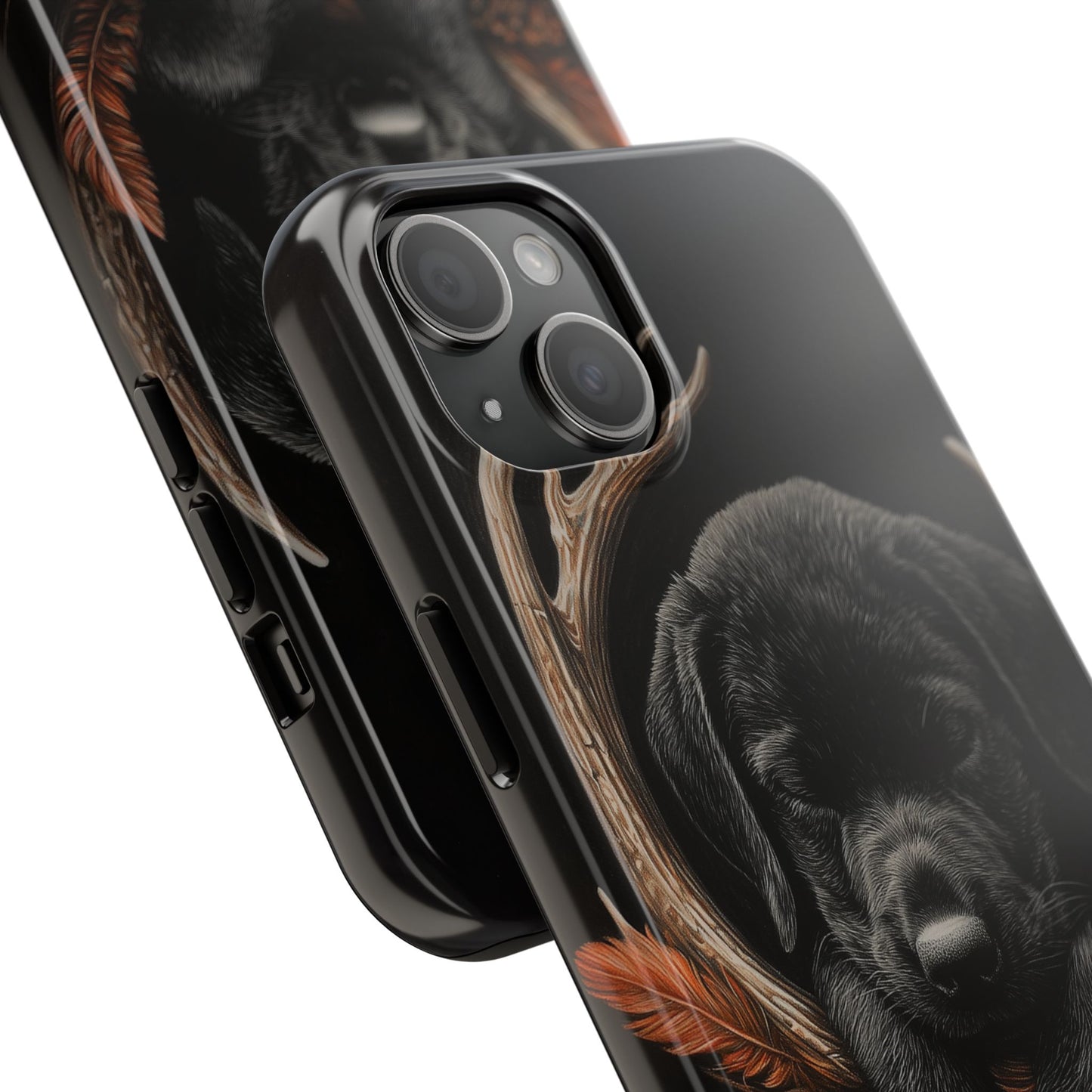 Charming Black Labrador Puppy on Feathers iPhone Case