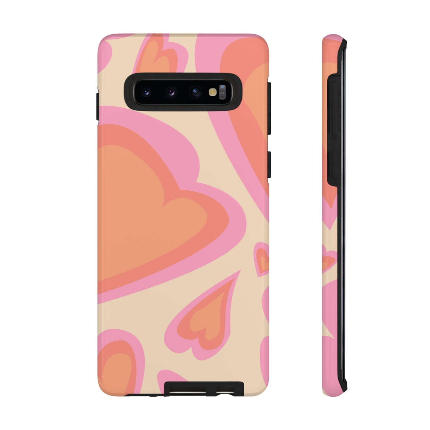 Retro Pink Hearts Samsung Galaxy Case – Shock-Resistant, Matte Finish, Dual-Layer Protection