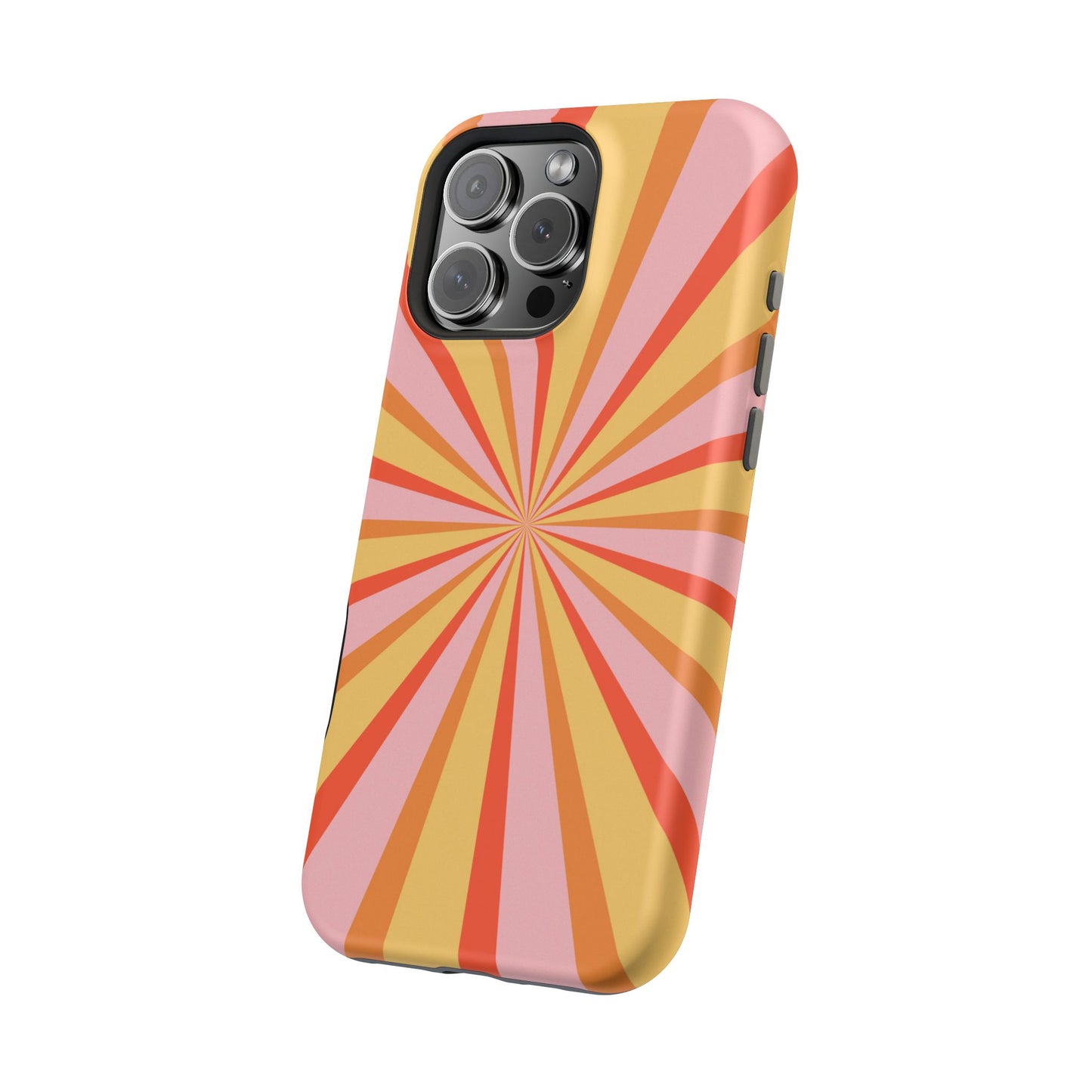 Bold Retro Sunburst MagSafe iPhone Case – Vibrant 70s-Inspired Rays in Orange, Pink, and Yellow