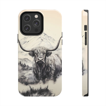 Highland Cow with Majestic Mountain Valley Backdrop | Western Cowgirl Phone Cases