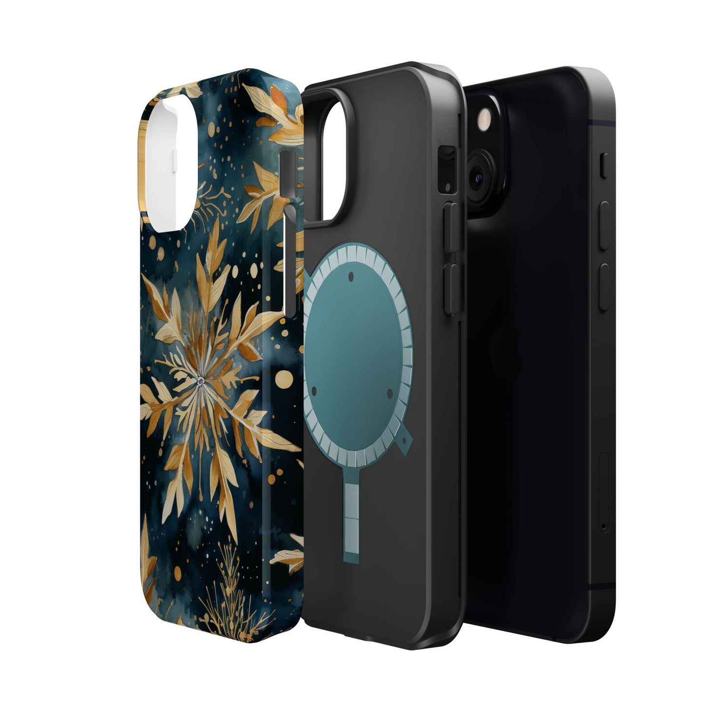 Gold Floral Snowflakes on Midnight Blue - MagSafe iPhone Series Case