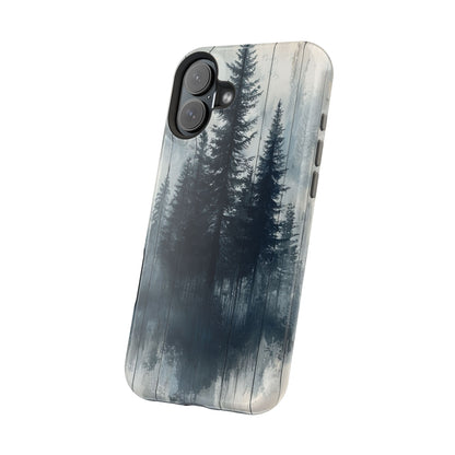 Rustic Pine Forest MagSafe iPhone Case - Blue Toned Woodland Design