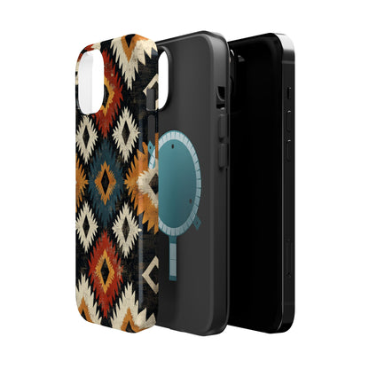 Rustic Tribal Sunburst Tough MagSafe iPhone Case – Vibrant Geometric Design, Dual-Layer Protection