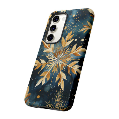 Gold Floral Snowflakes on Midnight Blue - Samsung Galaxy Series Case