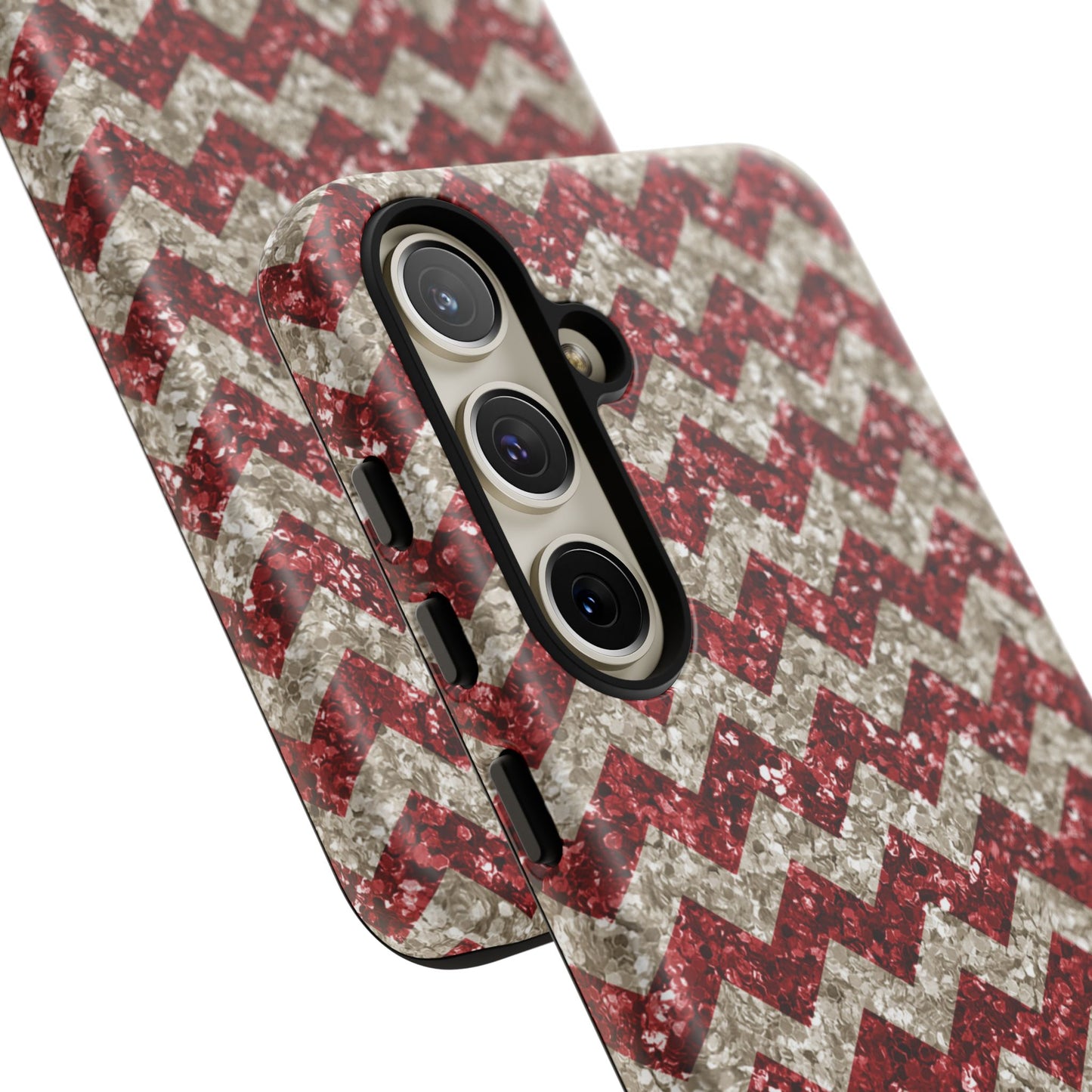 Sparkling Red & White Chevron – Glitter Illusion MagSafe iPhone Case