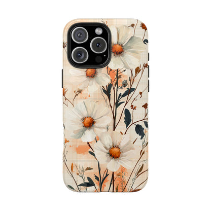 Pastel Orange Floral iPhone Case - Elegant Plaid Protective Cover