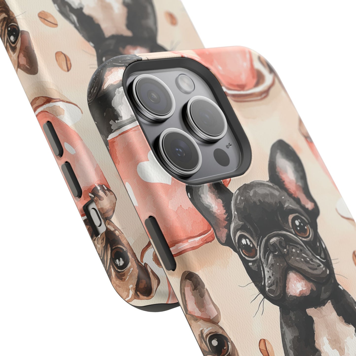 French Bulldogs in Coffee Cup MagSafe iPhone Case – Cute Dog Art, Shockproof & Slim Design