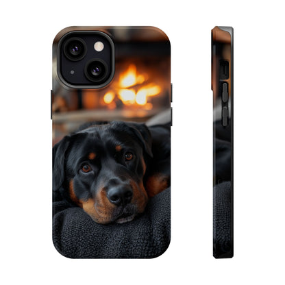 Charming Rottweiler by the Fireplace MagSafe iPhone Case – Cozy & Functional Design