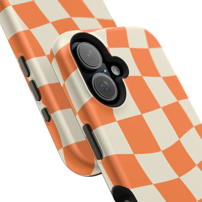 Wavy Retro Checkerboard MagSafe iPhone Case – Shockproof, Matte Finish, Dual-Layer Protection