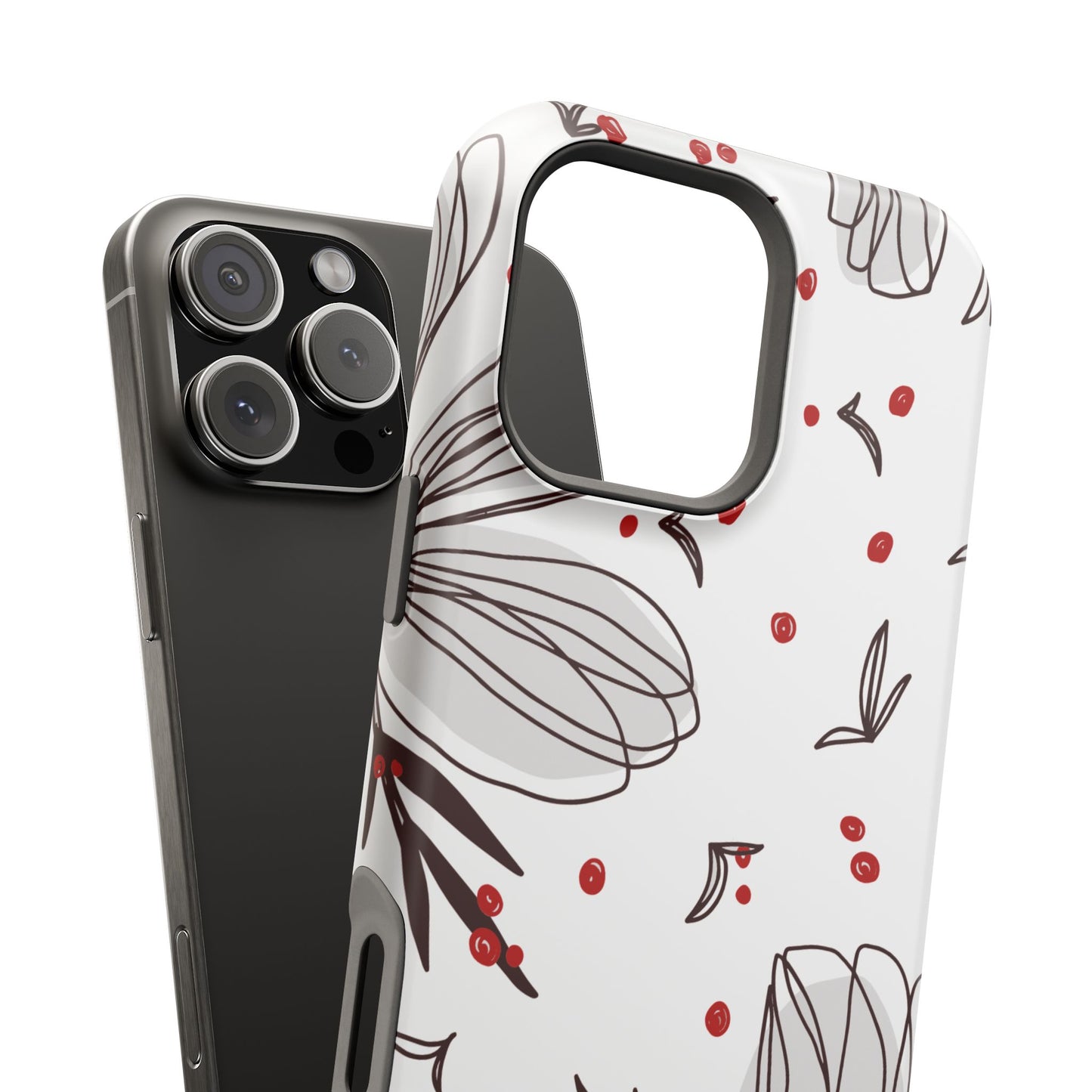 Minimalist Line Art Floral Tough MagSafe iPhone Case – Bold Red and Black Design, Shockproof Protection