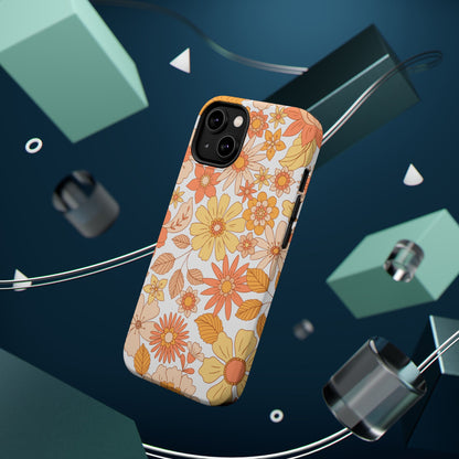 Vintage Floral Bloom MagSafe iPhone Case – Warm Orange & Yellow Retro Flower Design with Matte Finish