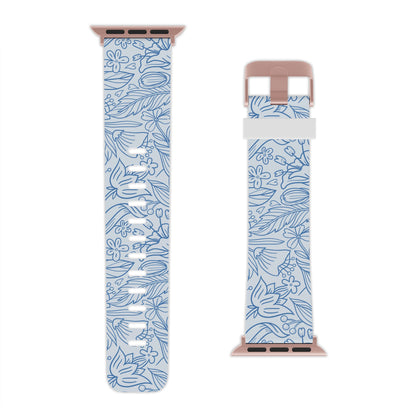  Dusty Blue Floral Line Art Apple Watch Band