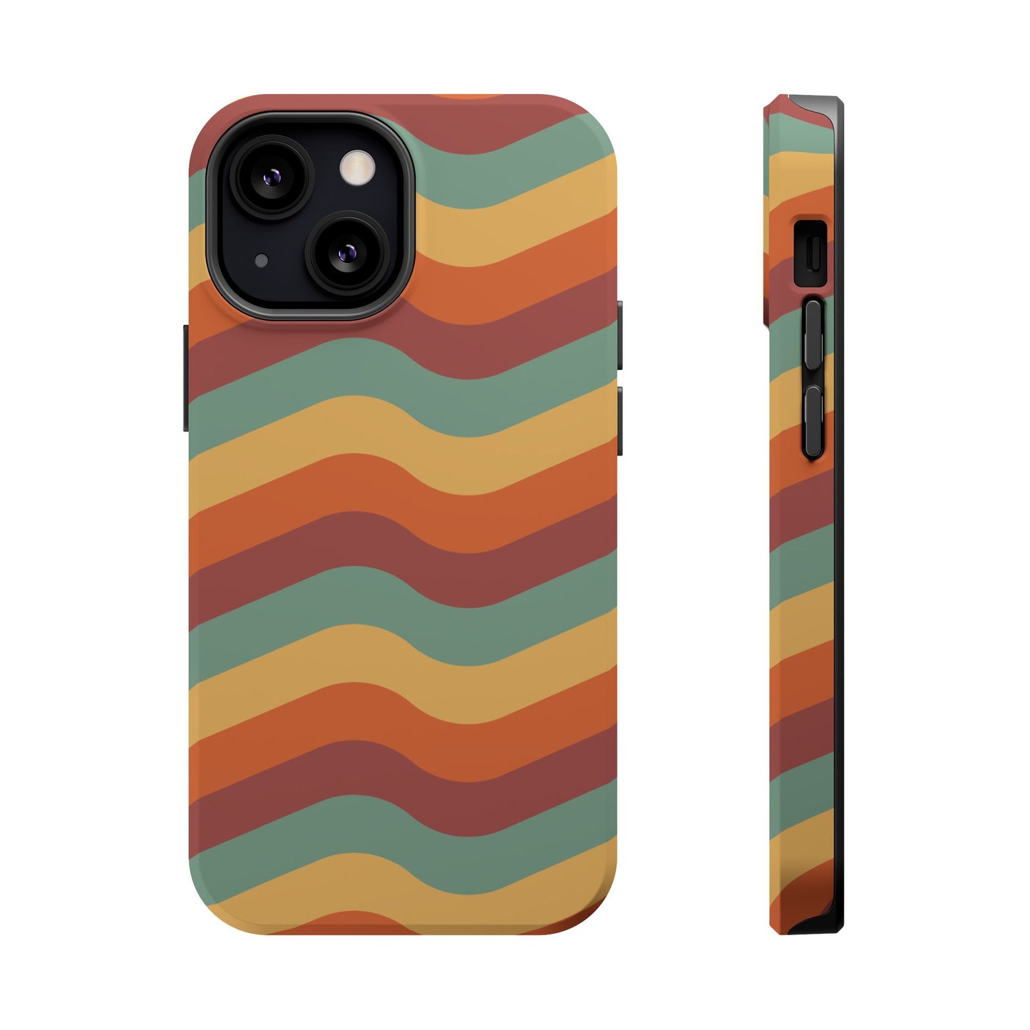 Retro Vibe Wavy Stripes MagSafe iPhone Case – 70s-Inspired in Teal, Orange, and Rust