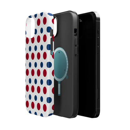 Patriotic Navy, White, and Red Polka Dot MagSafe iPhone Case