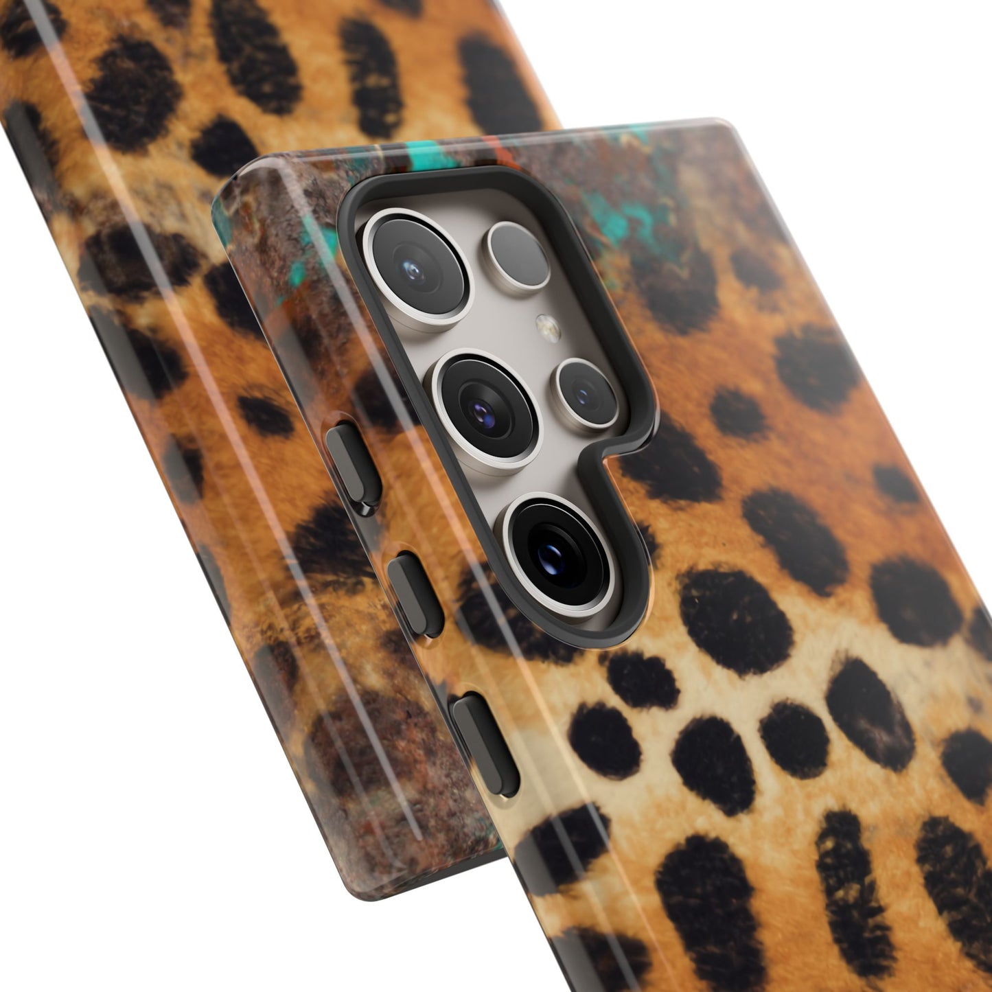 Rustic Leopard Print Tough Samsung Galaxy Case – Distressed Turquoise and Animal Pattern with Dual-Layer Protection