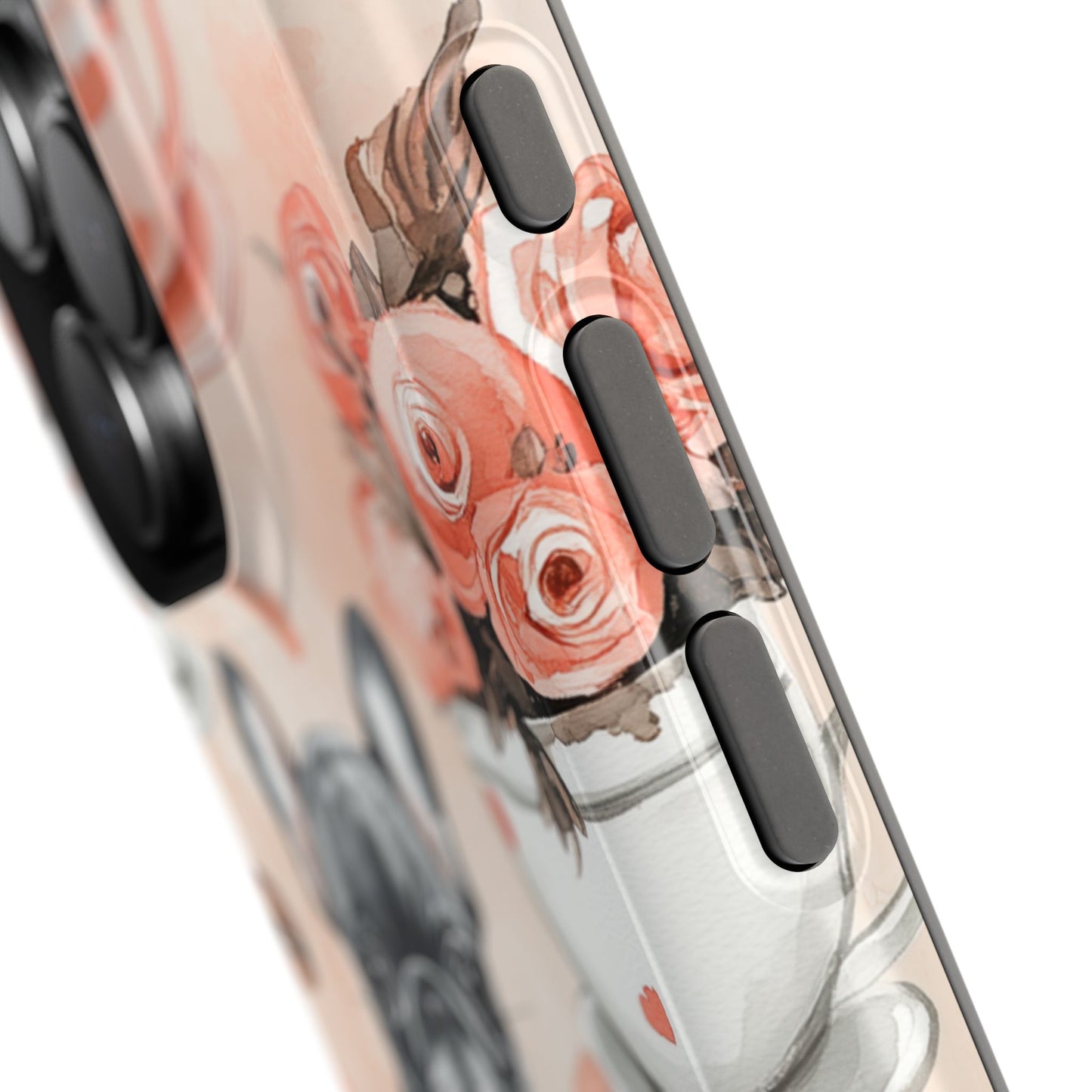 French Bulldogs in Heart Teacups MagSafe iPhone Case – Cute Dog & Floral Design, Shockproof Protection