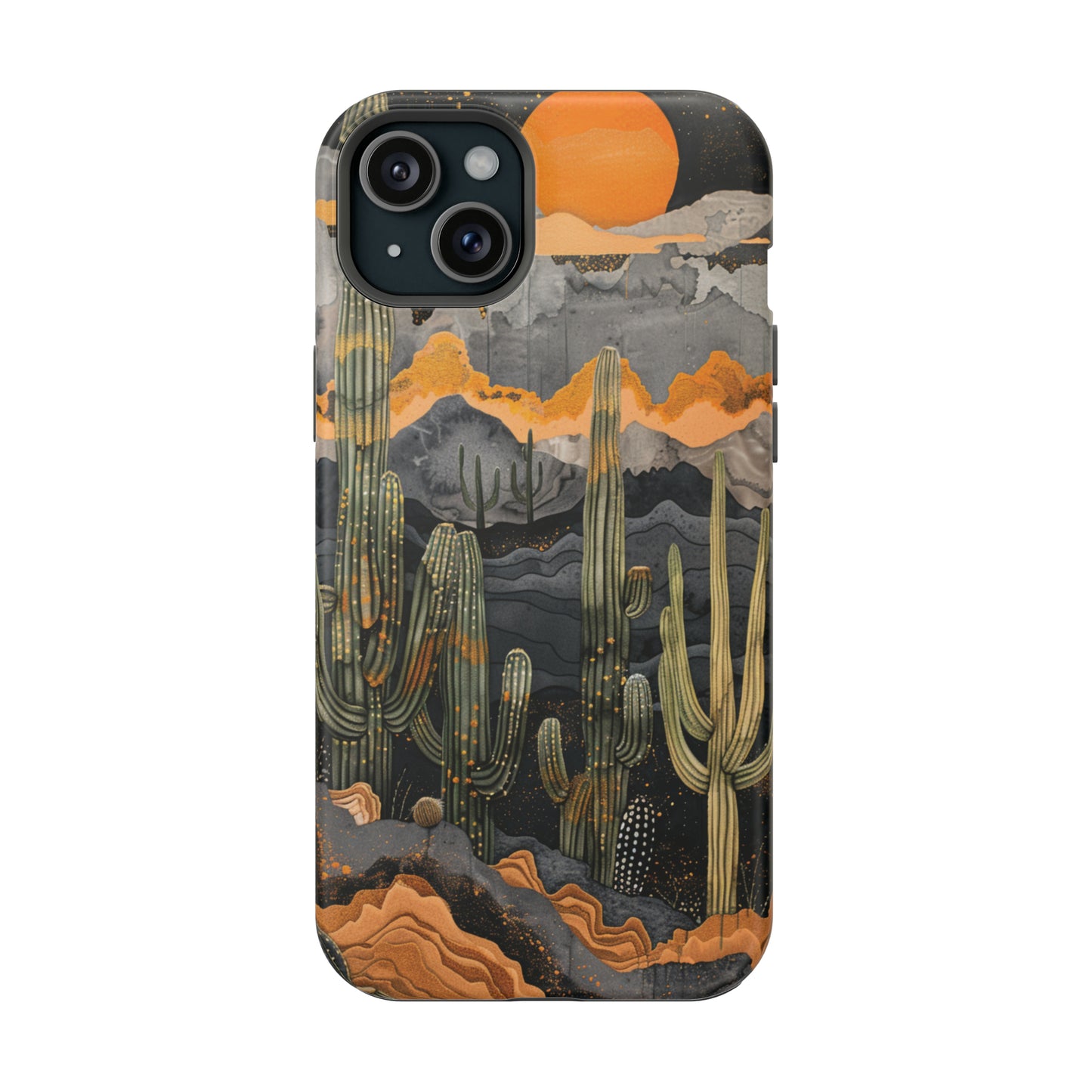 Desert Dusk MagSafe iPhone Case - Cacti Silhouettes & Sundown Hues for iPhone 15, 14, and 13 Series