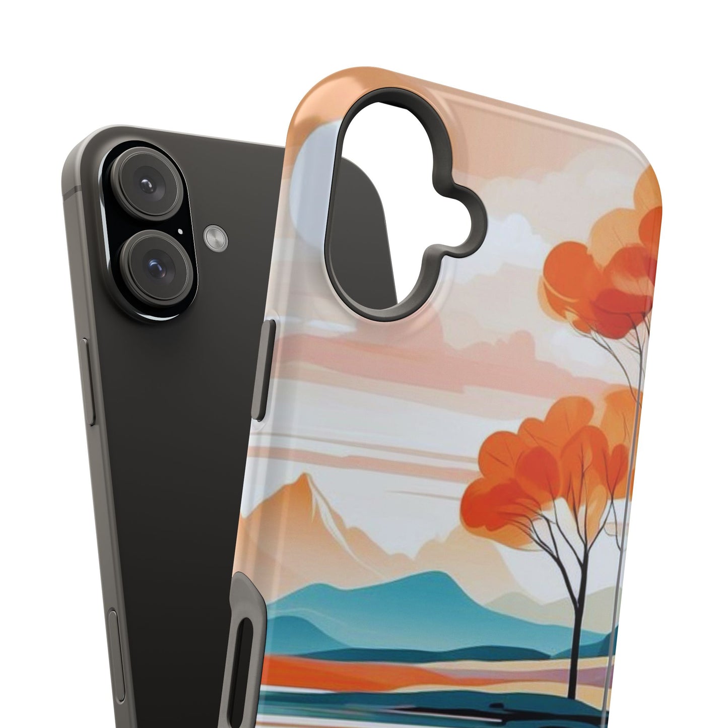 Serene Sunset Lake MagSafe iPhone Case – Minimalist Landscape Art, Dual-Layer Protection