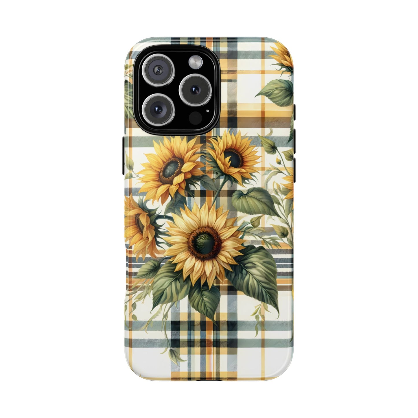 Cute Sunflower Phone Case - Sunny Blossom Plaid - Checkered Sunflowers Phone Case for iPhone & Samsung. Be Happy With These Bright Colors!