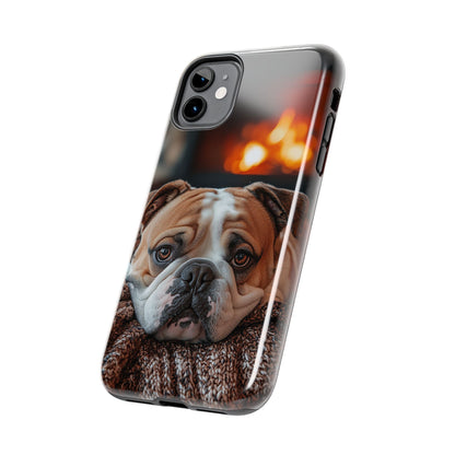 Cozy Bulldog iPhone Case – Fireside-Inspired Protective Cover Description: