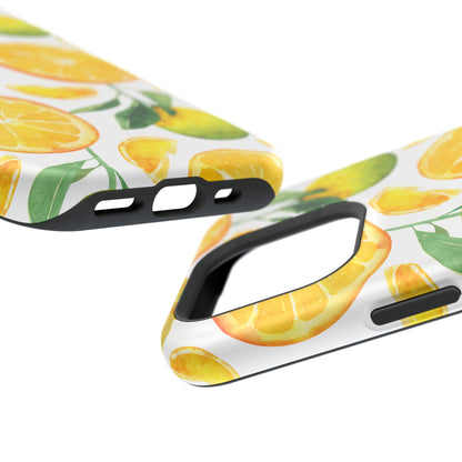 Sunny Citrus Grove Tough MagSafe iPhone Case – Watercolor Orange Design, Dual-Layer Protection