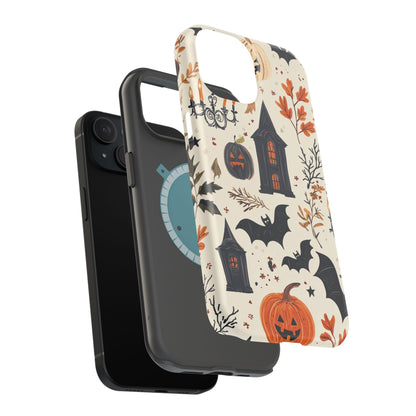 Haunted Halloween MagSafe iPhone Case – Haunted House, Bats, and Pumpkins Design