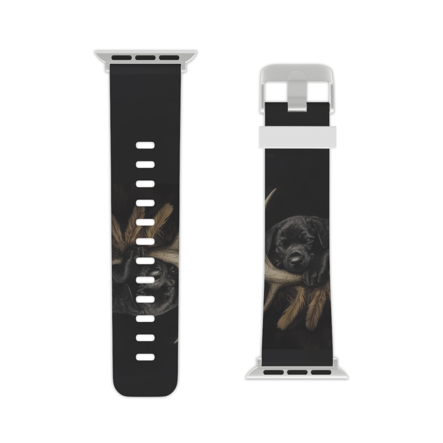 Adorable Black Labrador Puppy on Feathers Apple Watch Band