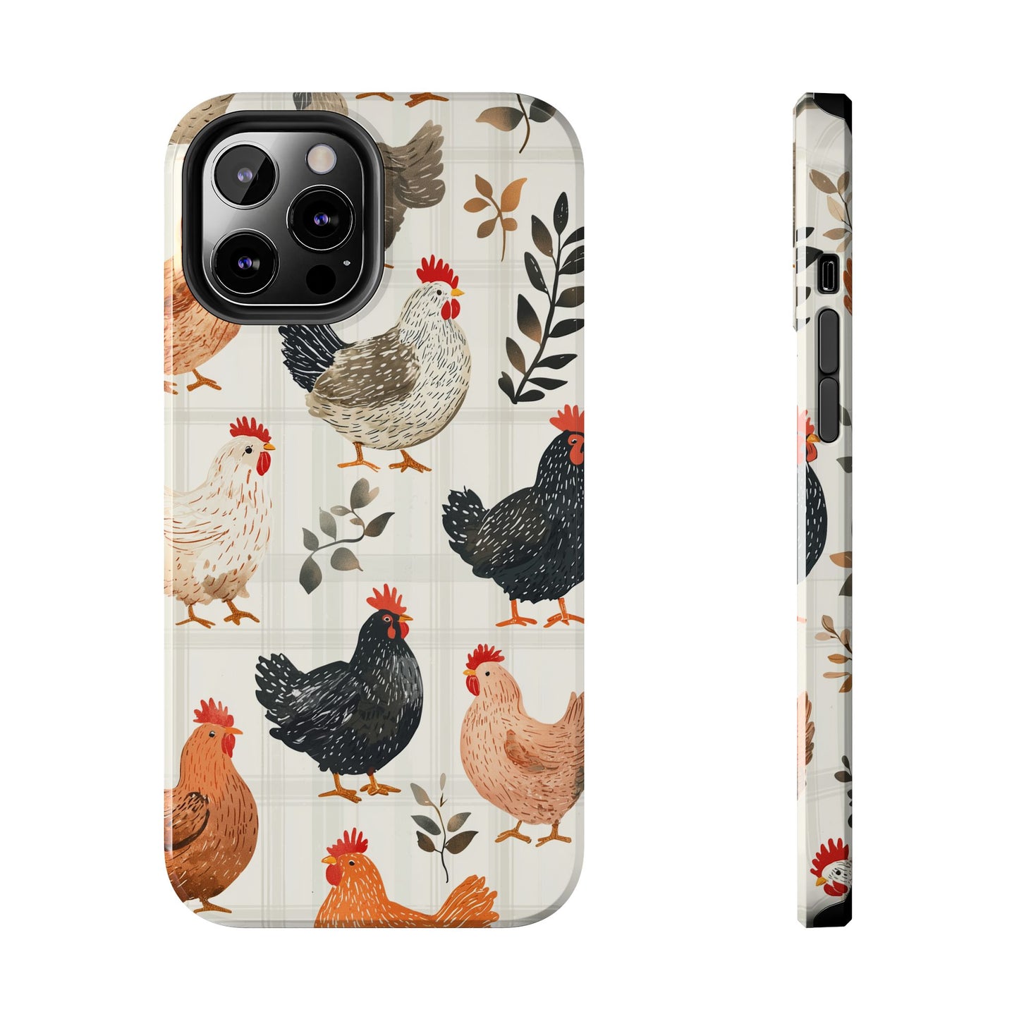 iPhone Case: Vintage Chicken & Leaves – Farmhouse Style Case