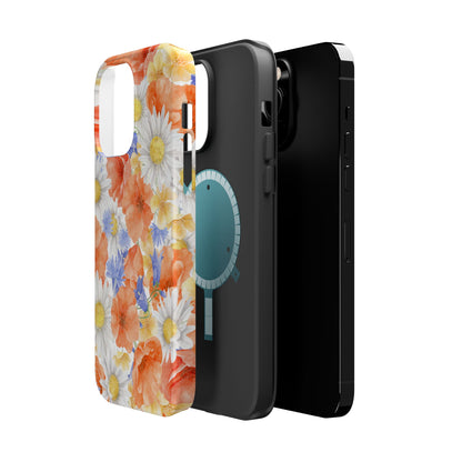 Watercolor Wildflower Pattern MagSafe iPhone Case – Durable Matte Finish with Daisy, Poppy & Cornflower Design