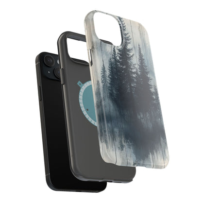 Rustic Pine Forest MagSafe iPhone Case - Blue Toned Woodland Design