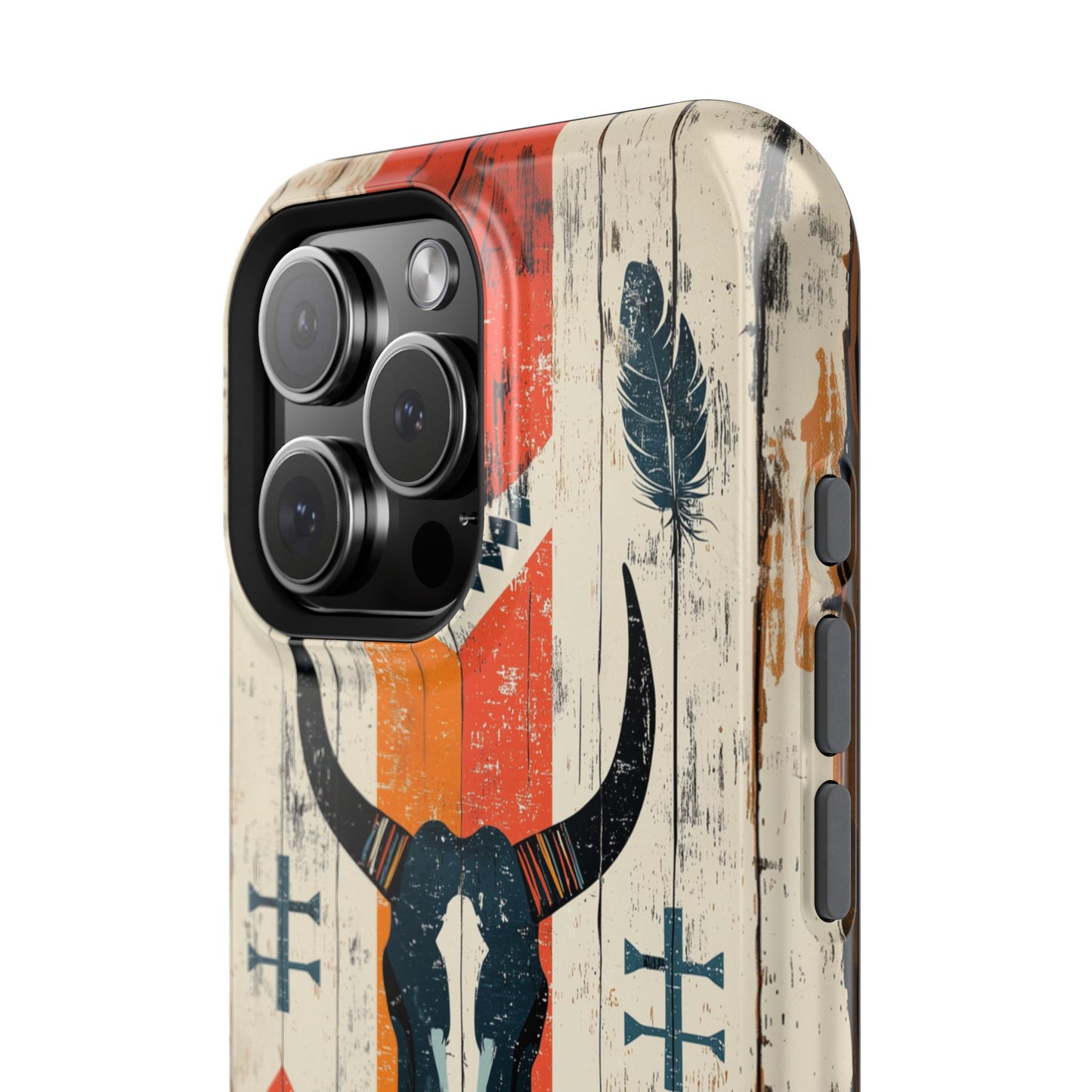 Rustic Western Bull Skull Tough MagSafe iPhone Case – Distressed Wood Design, Dual-Layer Protection