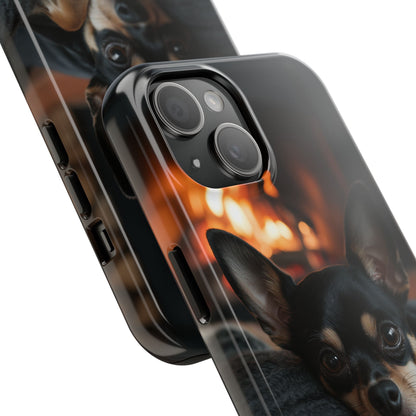 Cozy Chihuahua Fireplace iPhone Case – Warm and Stylish Design