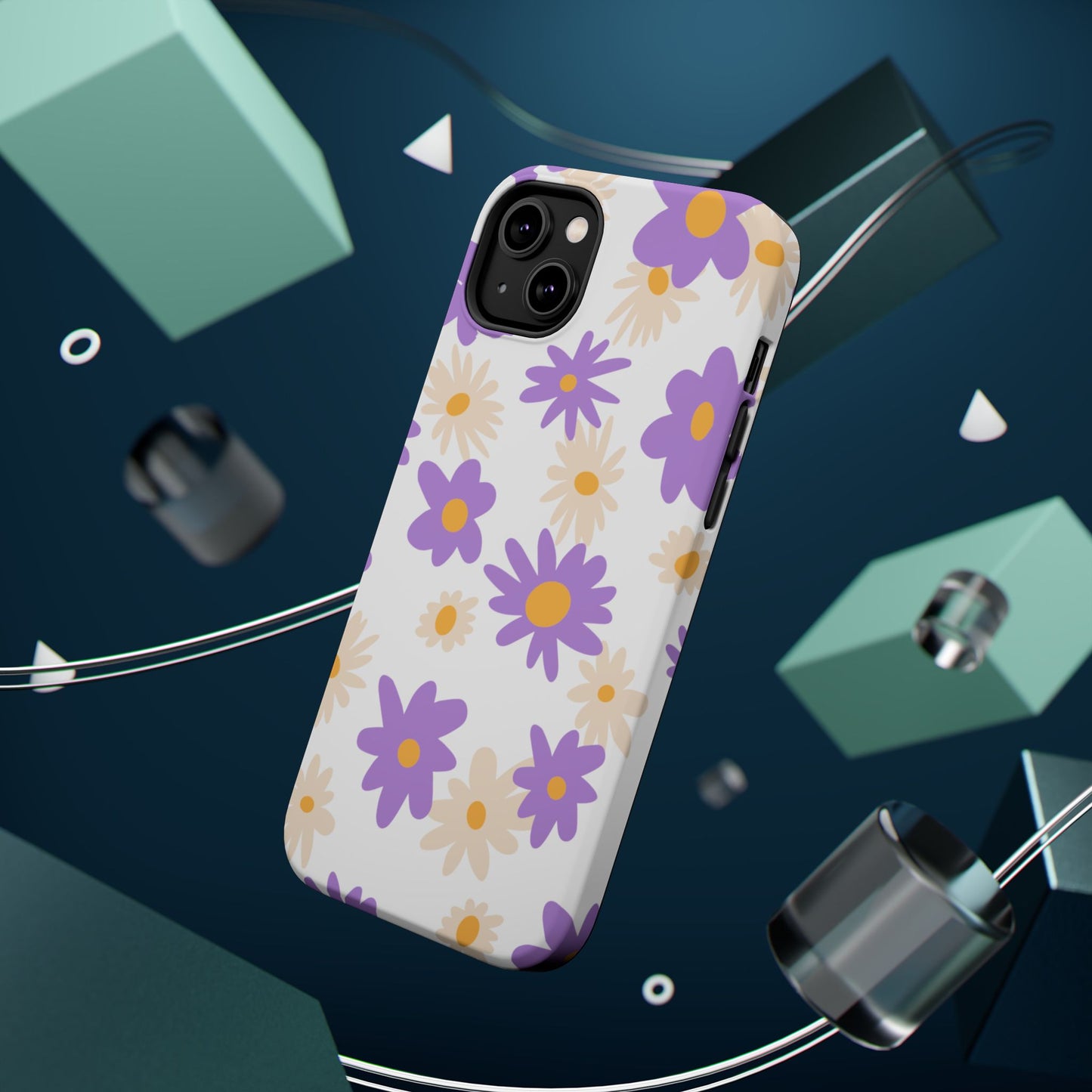 Retro Daisy Flower MagSafe iPhone Case – Pastel Purple & Cream Floral Design with Matte Finish