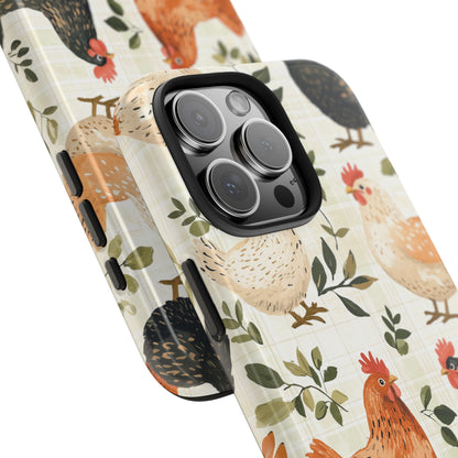 iPhone Case: Vintage Chicken Farmhouse Case – Rustic Leaves Design