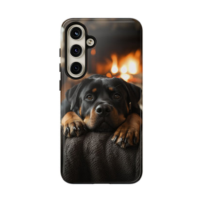 Cozy Rottweiler by the Fireplace Samsung Galaxy Case – Warm Rustic Design